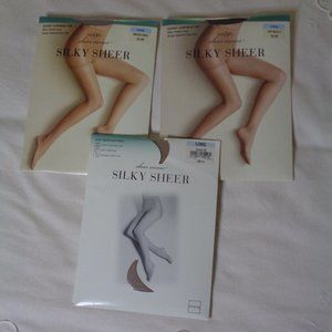Sheer Caress Silky Sheer pantyhose 3 pair NIP Off Black, Smoke Gray, Sand